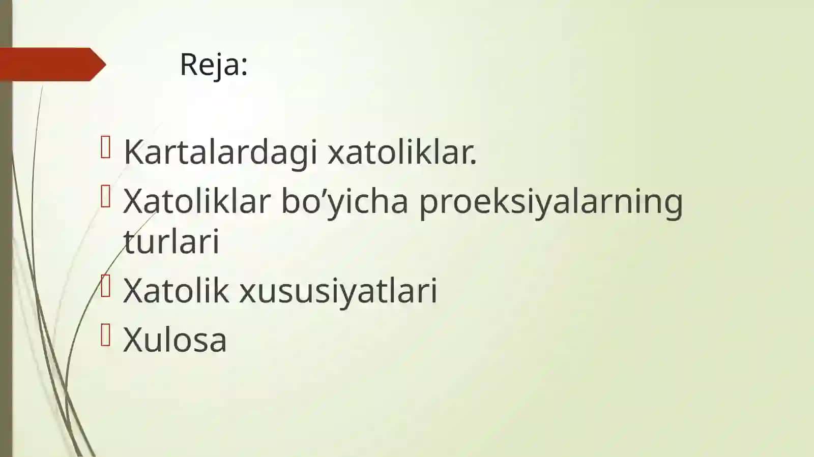 Xatolik hususiyatlari va kartografik turlariga ko’ra bo’linishi 2