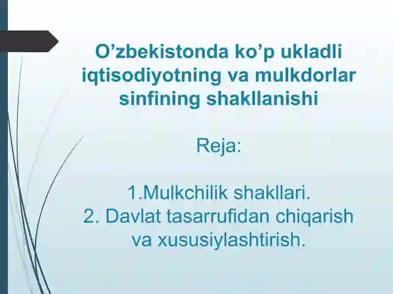 O’zbekistonda ko’p ukladli iqtisodiyotning va mulkdorlar sinfining shakllanishi 2