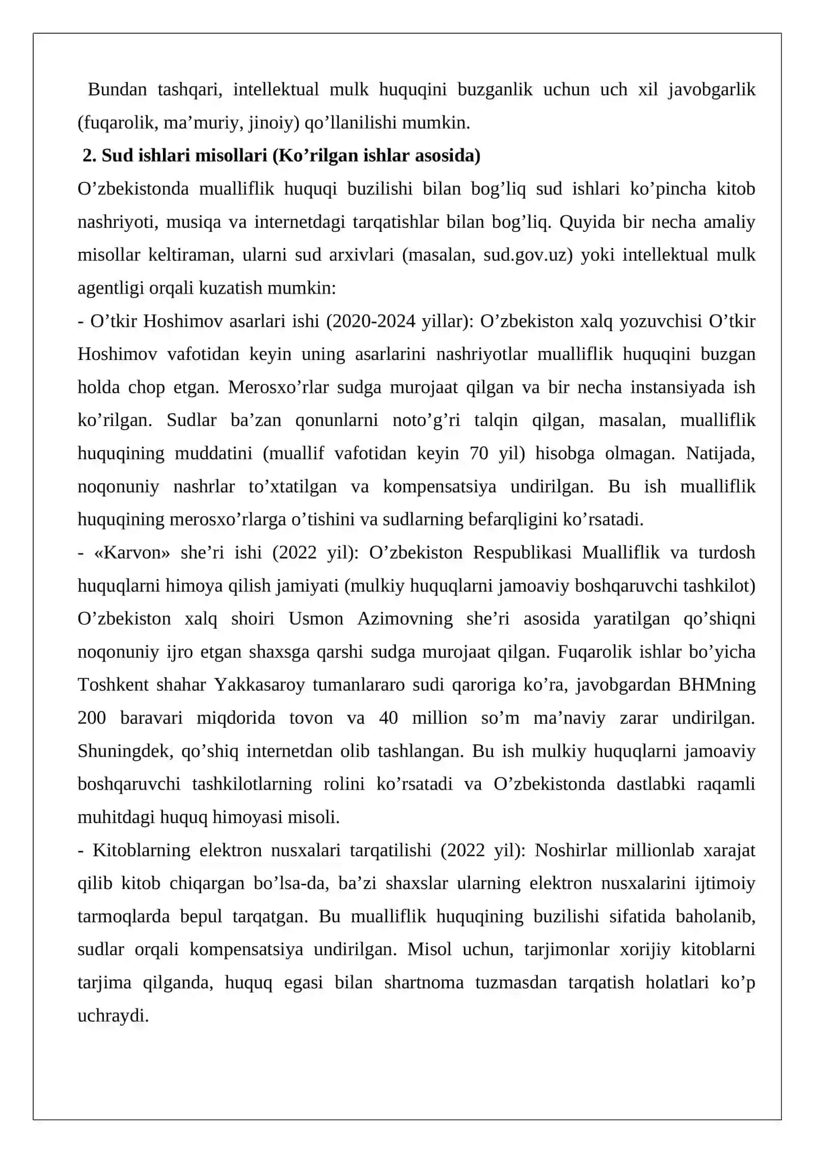 Mualliflik huquqini buzganlik uchun fuqarolik-huquqiy javobgarlik 2
