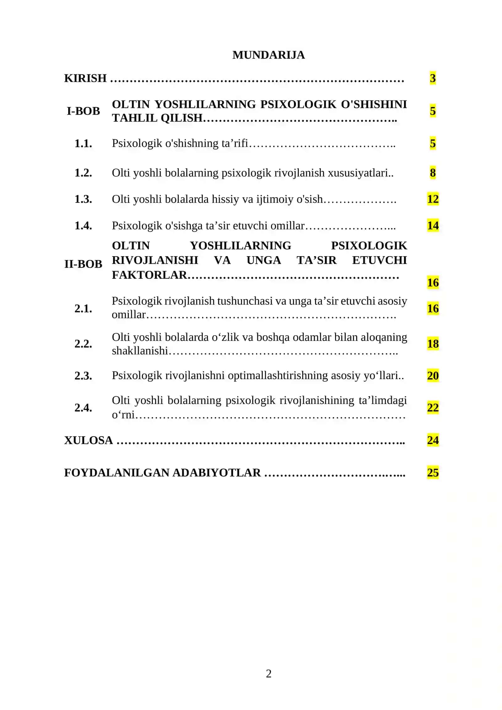 "olti yoshlilarning psixologik o'sishi" 2