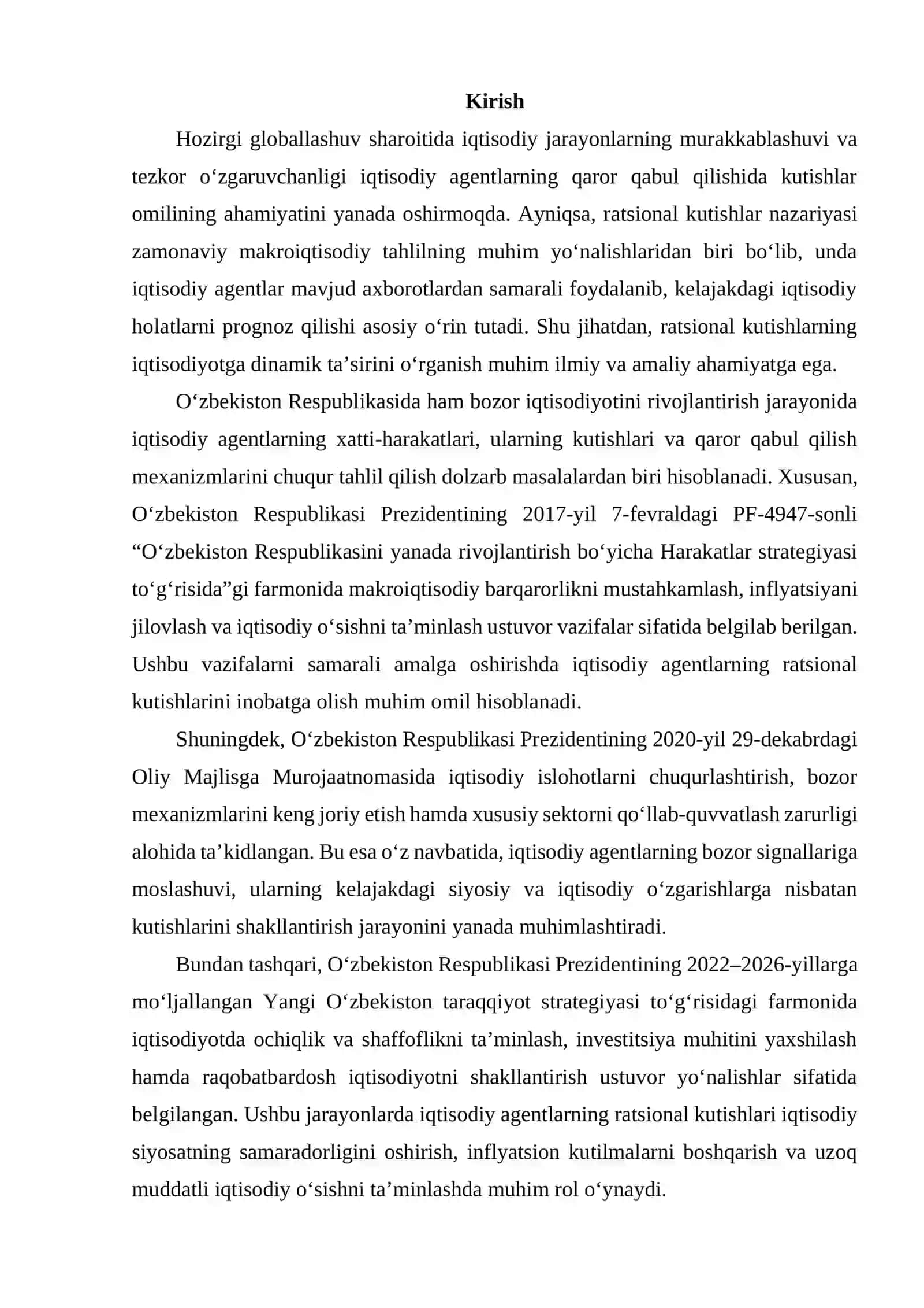 Iqtisodiy agentlarning ratsional kutishlari (rational expectations) va ularning dinamik tasiri 2