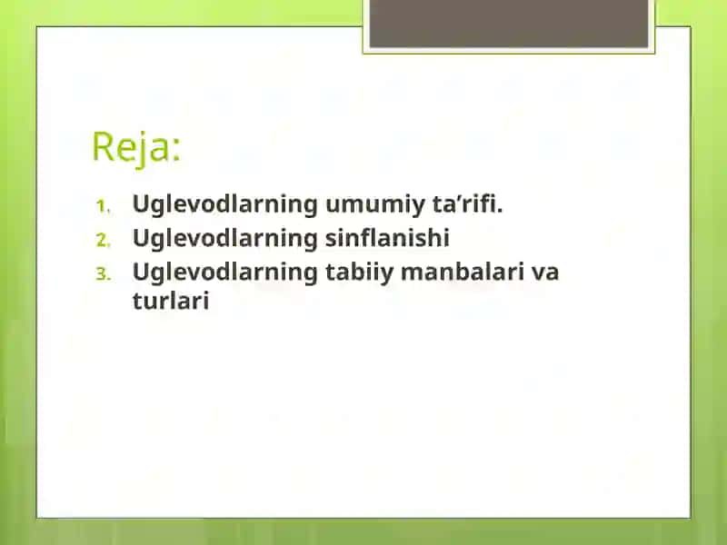 Ozuqalarning uglevodga to’yimliligi. 2
