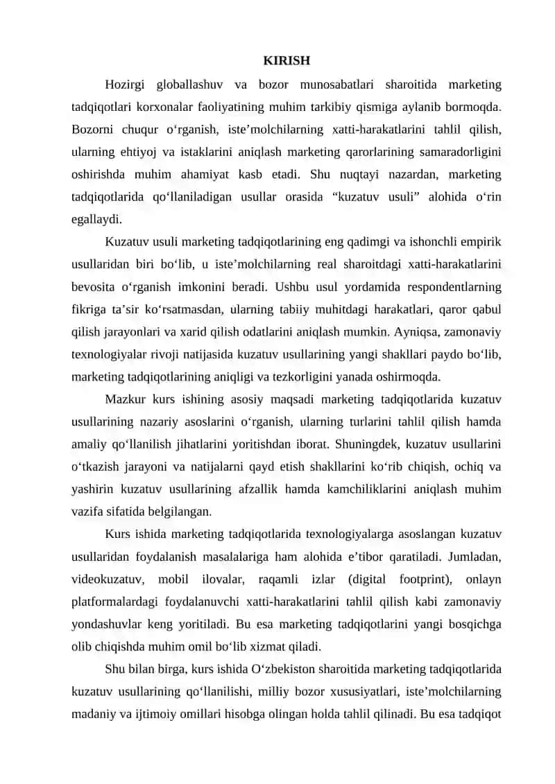 Marjeting tadqiqotlari Kurs ishi 2