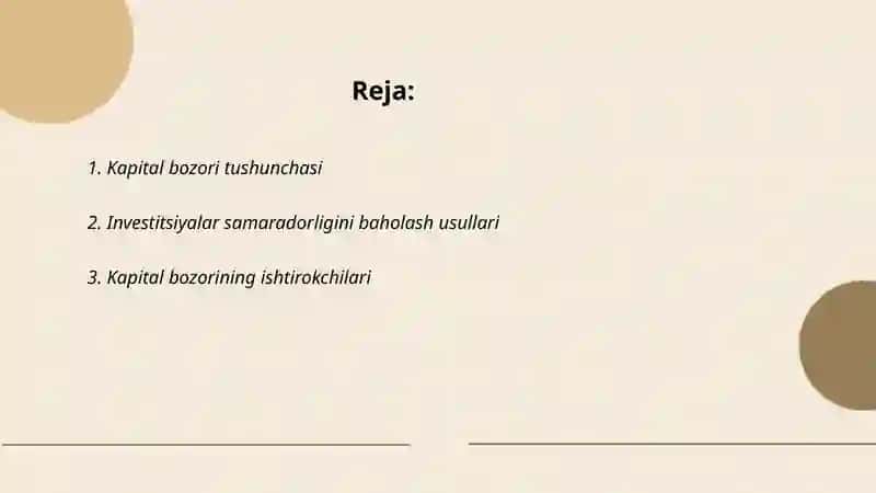 Kapital bozori va investetsiyalar samaradorligi 2