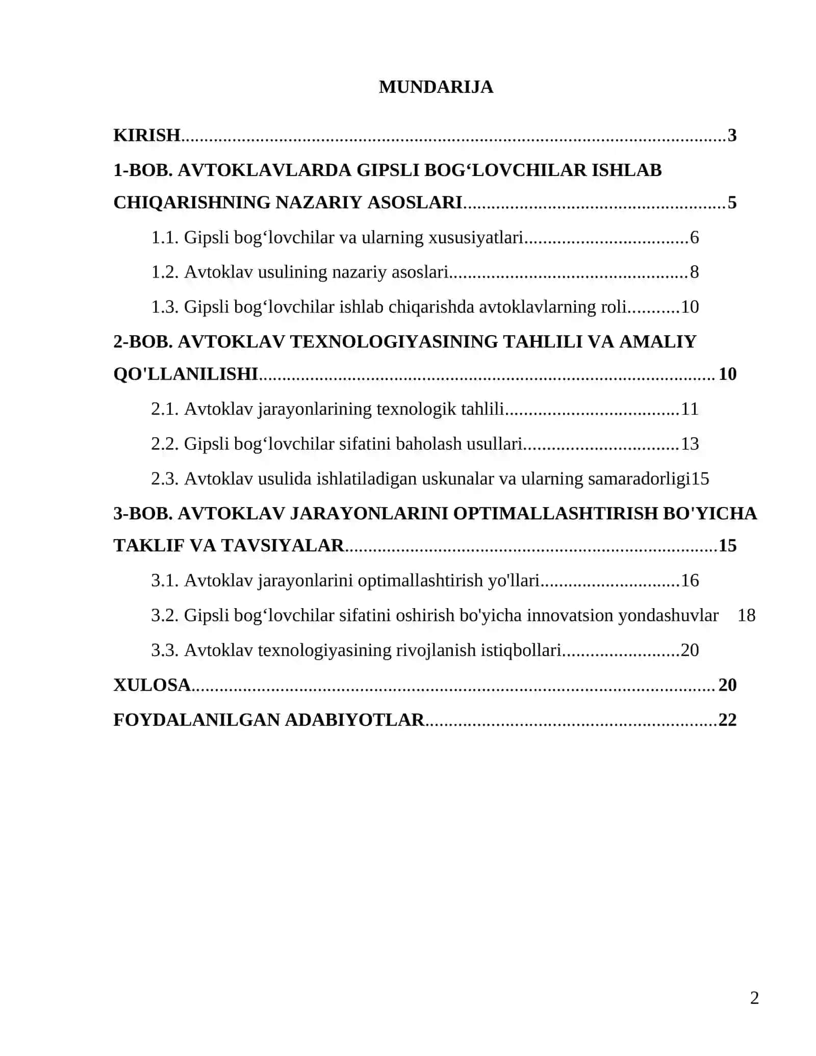 "Avtoklavlarda gipsli bogʻlovchilar ishlab chiqarish" kurs ishi 2