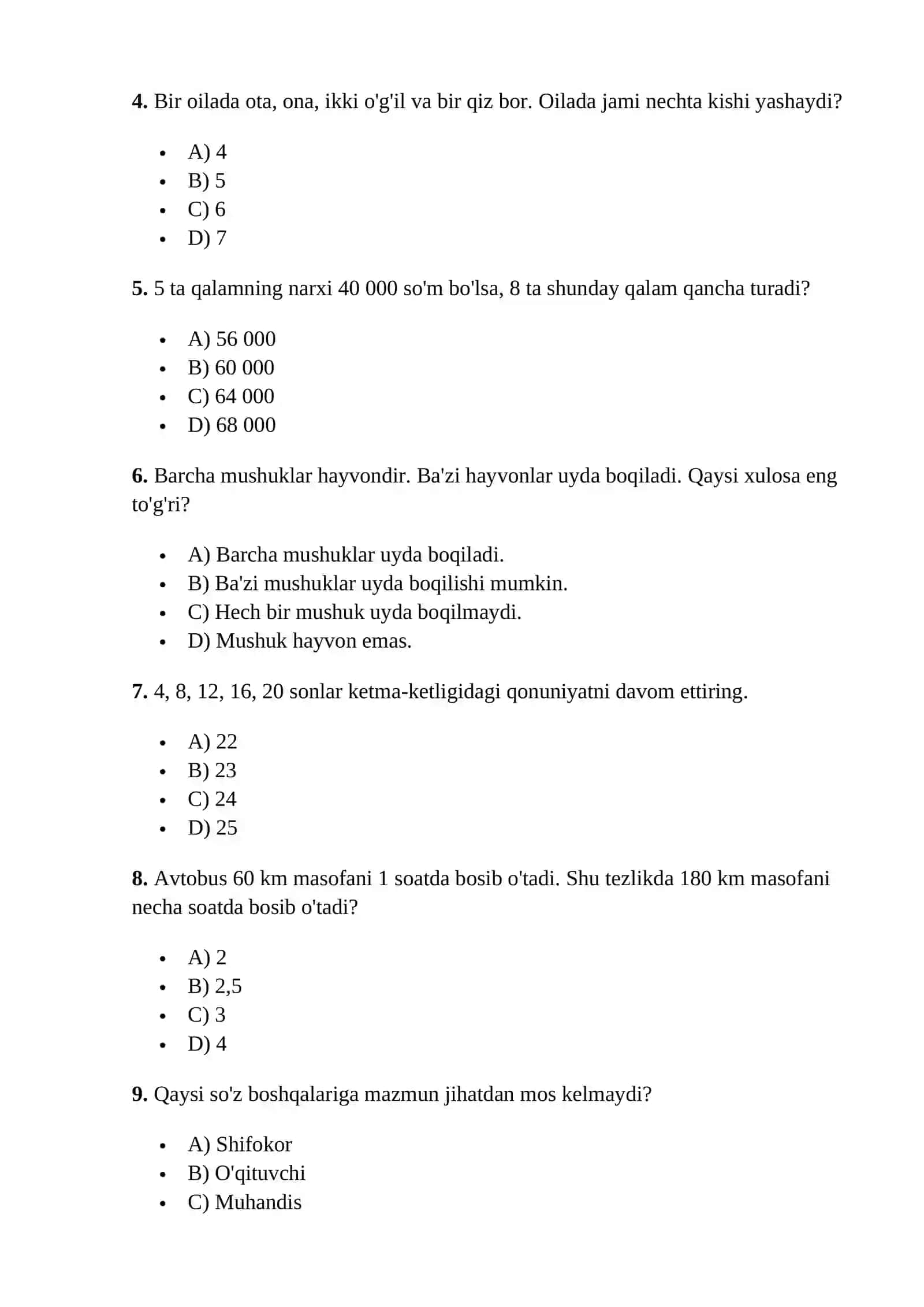 Ichki ishlarga kiruvchilar uchun psixologik testlar to’plami 2