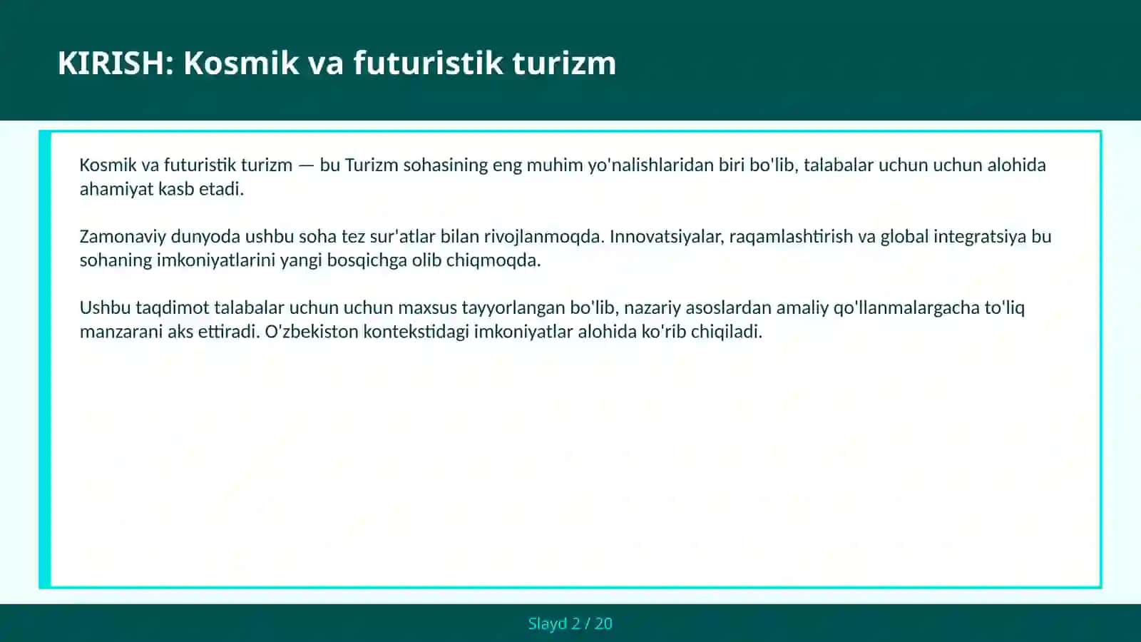 KOSMIK VA FUTURISTIK TURIZM 2