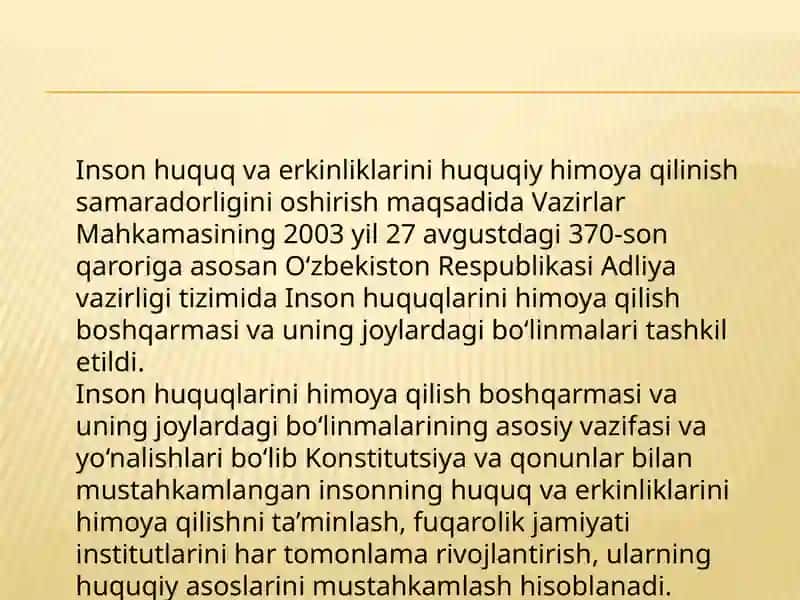 Inson huquqlarini himoya qilish bo'yicha milliy institutlar va uning inson huquqlarini amalga oshirishdagi roli 2
