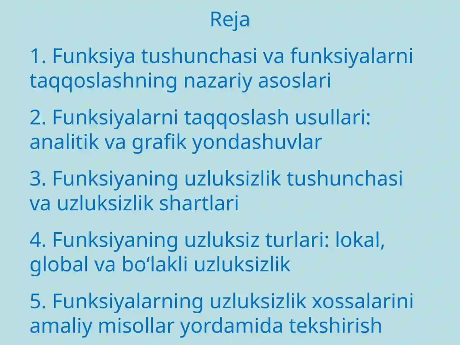 Funksiyalarni taqqoslash va funksiyaning uzluksiz tariflari mavzusida tayyor taqdimot 2