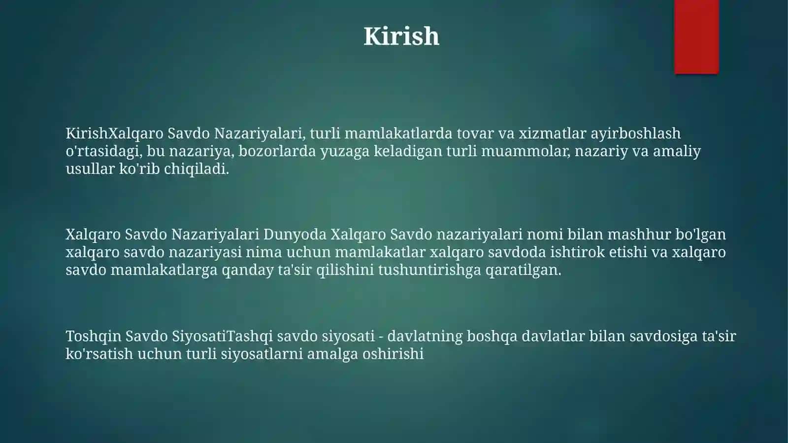 Xalqaro Savdo Nazariyalari. TashqiSavdoSiyosati 2