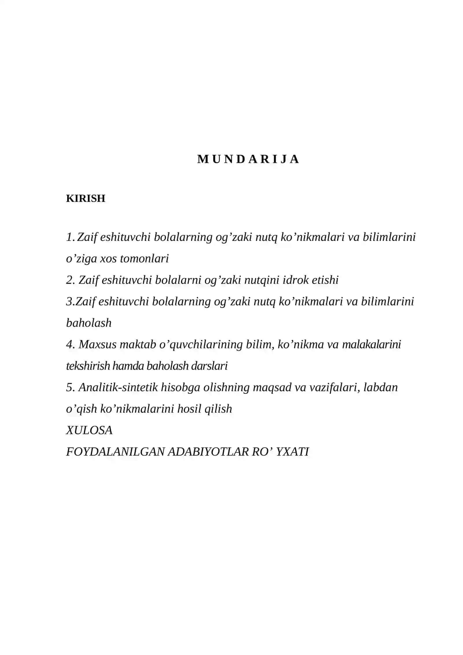 Zaif eshituvchi bolalarning og'zaki nutq ko'nikmalari va bilimlarini baholash 2