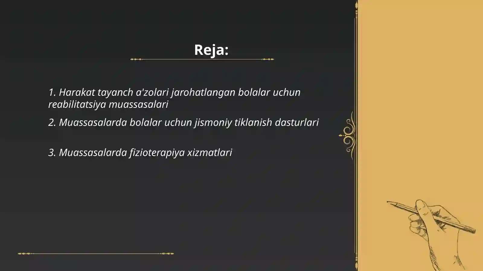 Harakat tayanch a'zolari jarohatlangan bolalar uchun tashkil etilgan muassasalar va ulardagi ishlarni olib borilishi 2