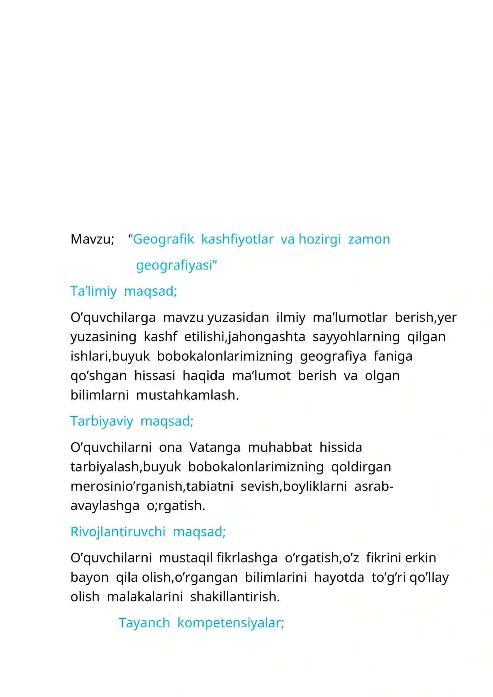 7-sinf Geografiya fanidan Geografik kashfiyotlar va hozirgi zamon geografiyasi ochiq dars ishlanma 2