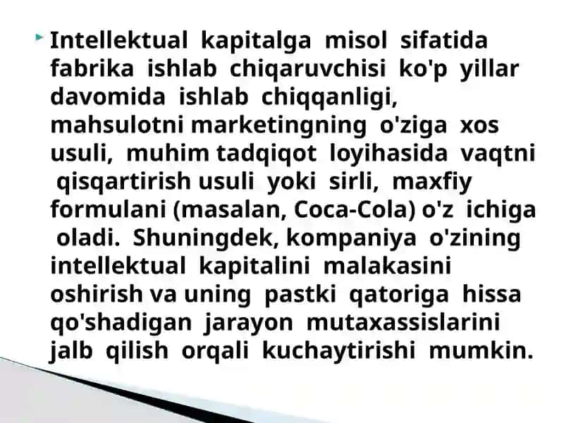 Intellektual kapital, aqliy mulklarni shakllantirish va boshqarish 2