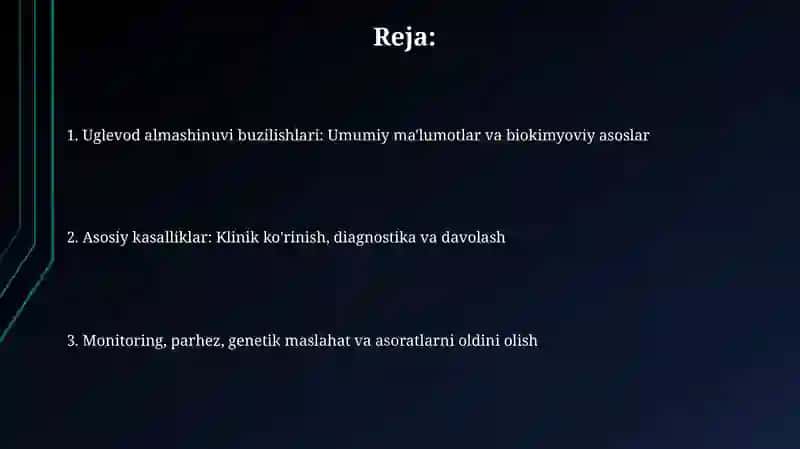 Uglevodlar almashinuvi boshqarilishining buzilishi. Bioximik klinikasi 2
