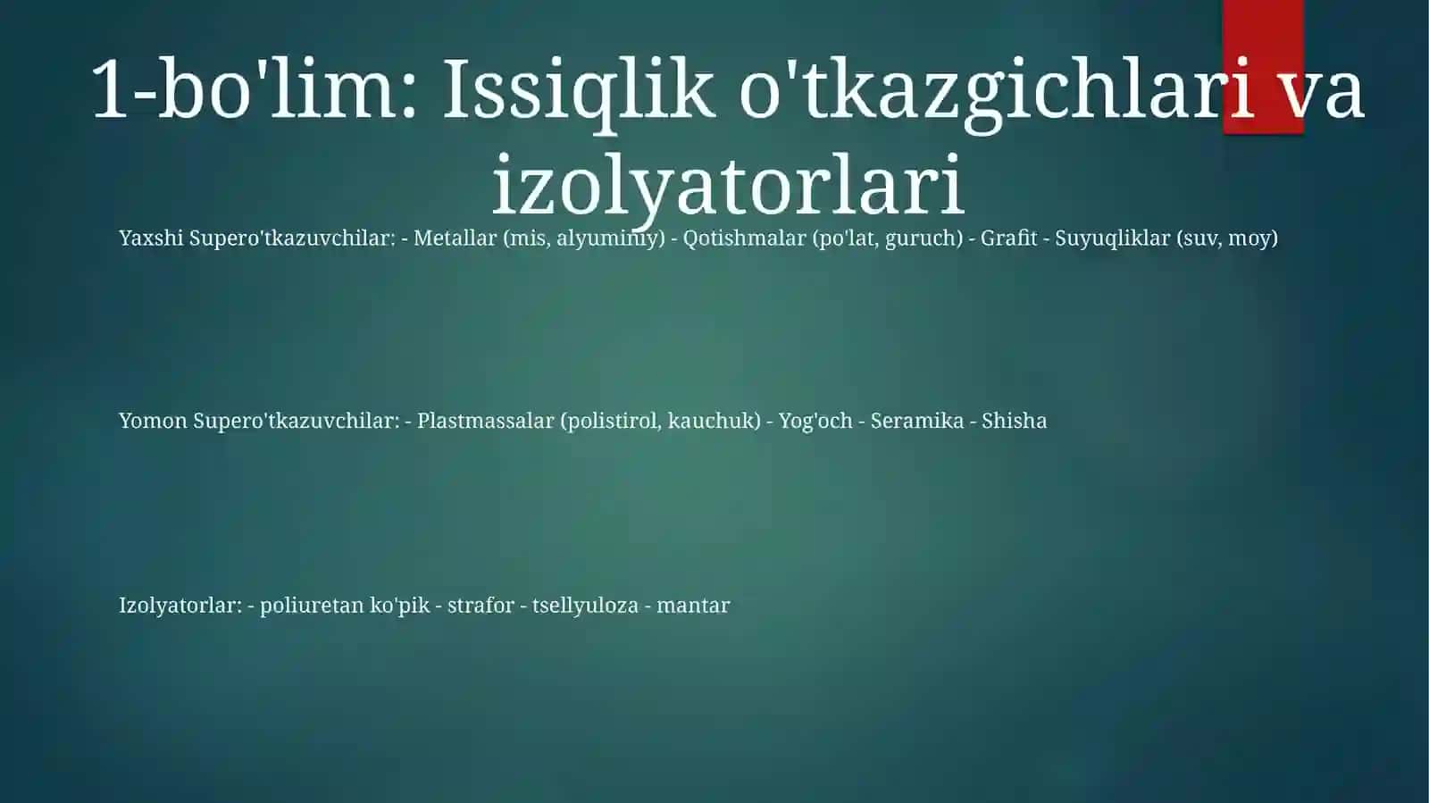 Issiqlik Va Sovuqlik O'Tkazuvchan Moddalar 2