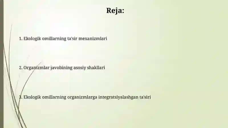 Ekologik omillarning tirik organizmlarga ta'sir etish mexanizmlari 2