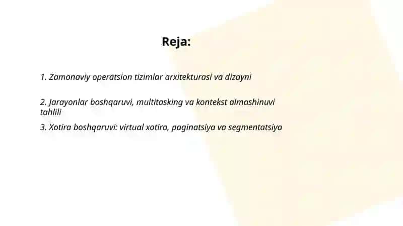Zamonaviy operatsiyon tizimlar tahlili 2