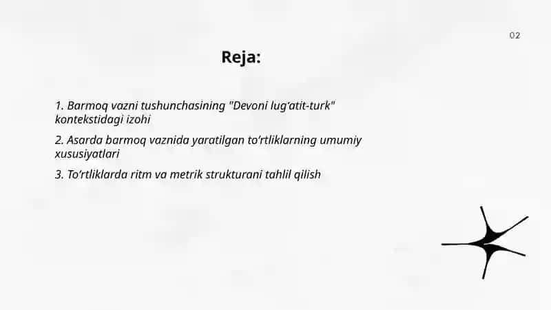 Barmoq vazni xususida. " Devoni - luģatit-turk" asaridagi tòrtliklar sharhi 2