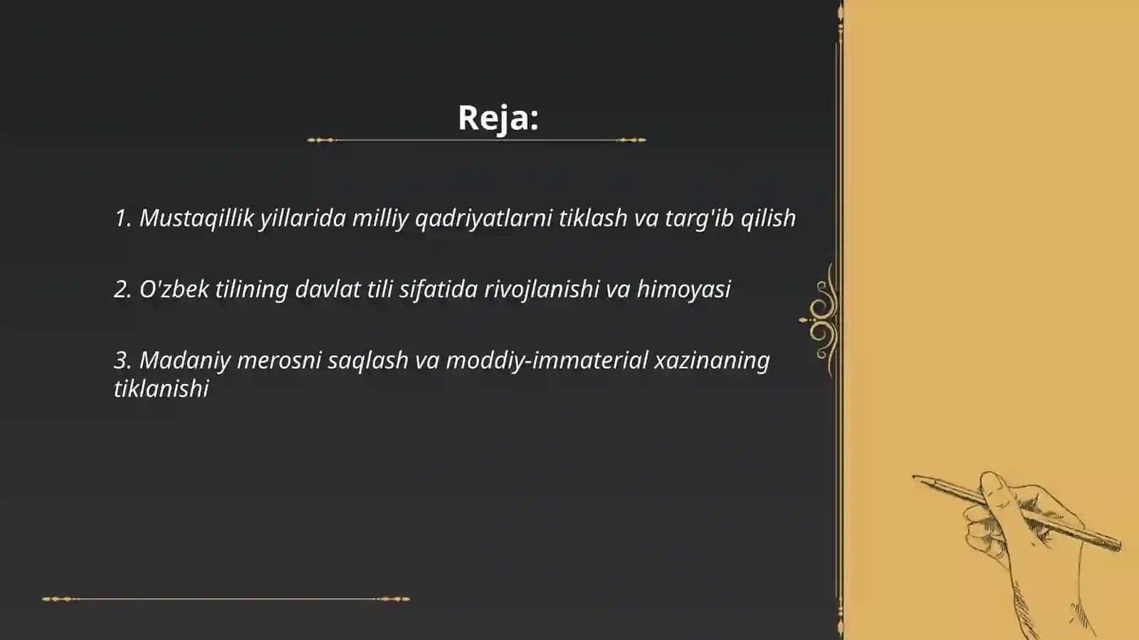Mustaqillik yillarida O'zbekistondagi ma'naviy va madaniy taraqqiyot 2