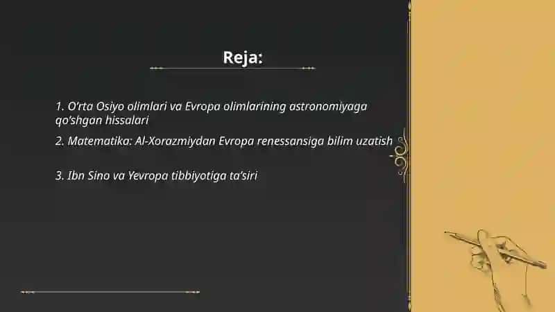Oʻrta Osiyo va Yevropa olimlarining tabiiy fanlarni shakllanishi va rivojlanishiga qoʻshgan hissalari 2