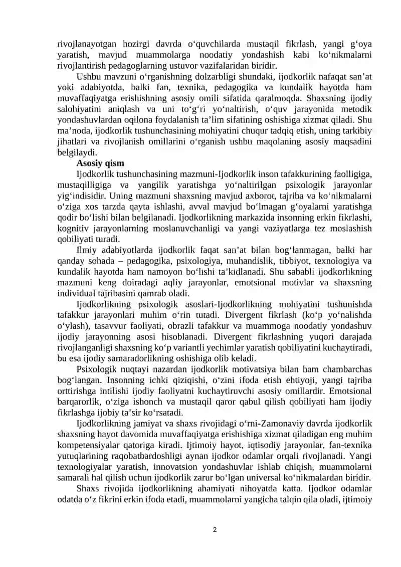 IJODKORLIK TUSHUNCHASINING MAZMUNI VA MOHIYATI. 2