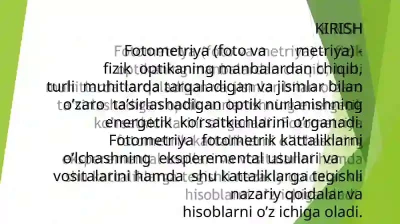 FOTOMETRIKKATTALIKLARVAULARNING AMALIYOTDAGI 2