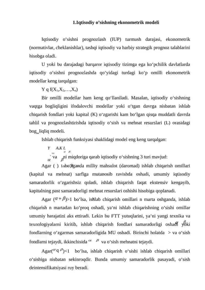 BOZOR HAJMINI ANIQLASHDA EKONOMETRIK MODELLARDAN FOYDALANISH 2