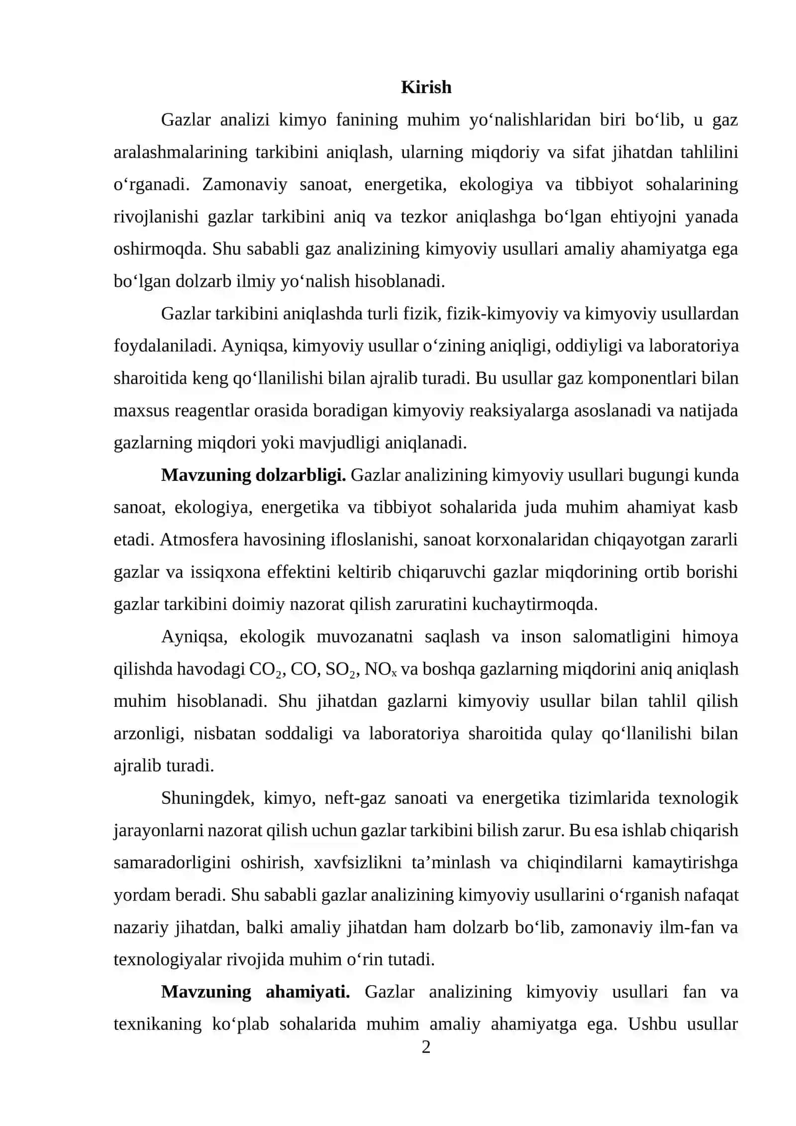 Gaz analizi kimyo fanining muhim yo‘nalishlaridan biri 2