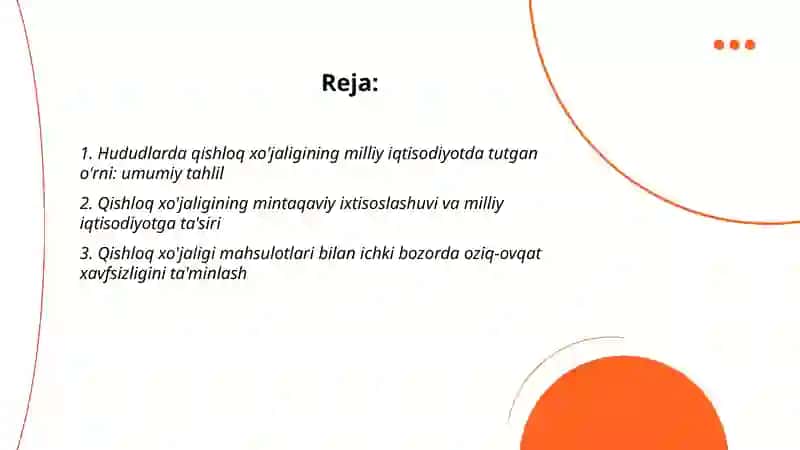 Hududlarda qishloq xo`jaligining milliy iqtisodiyotda tutgan o`rni 2