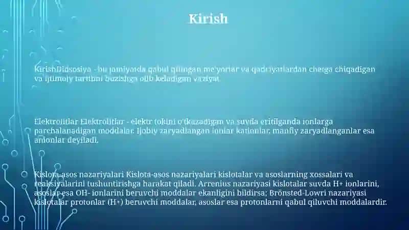 Didsotsiyalanish.Elektrolidlar.Kislata Asos Nazaryalari 2