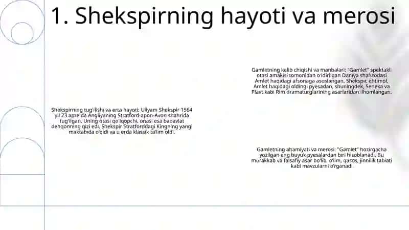 Uilyam Shekspir Hayoti Va Ijodi "Hamlet"Asari Asosida 2
