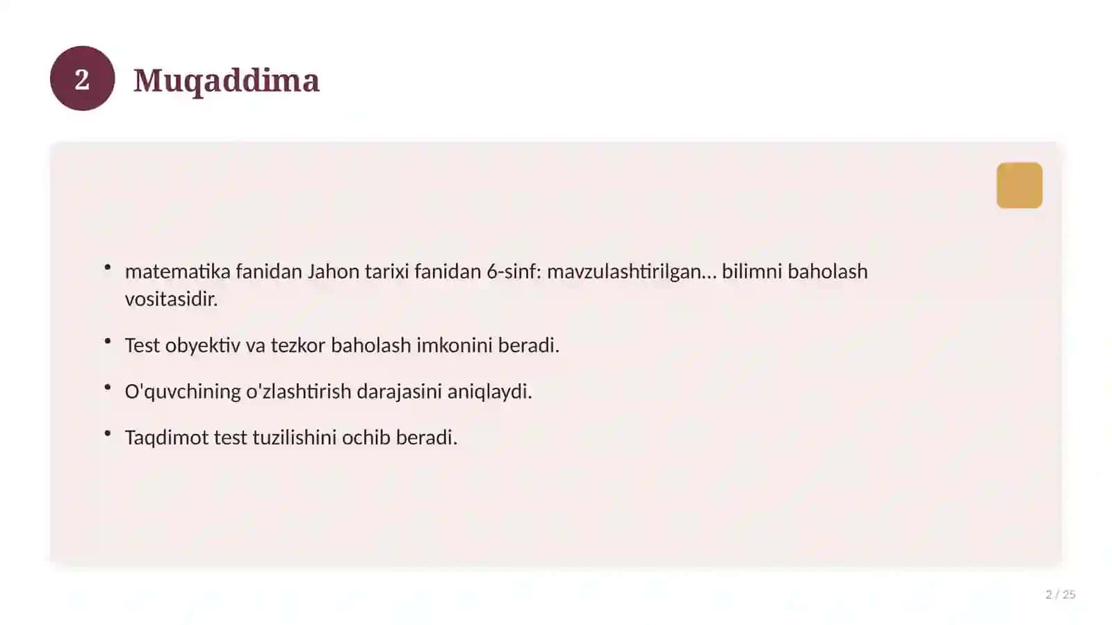 Jahon tarixi fanidan 6-sinf: mavzulashtirilgan nazorat ishi va tahlil 2