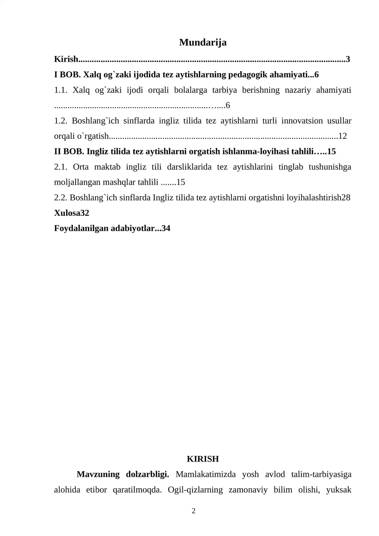 "INGLIZ TILIDA TEZ AYTISHLARNI O'RGATISH ISHLANMA LOYIHASI" 2