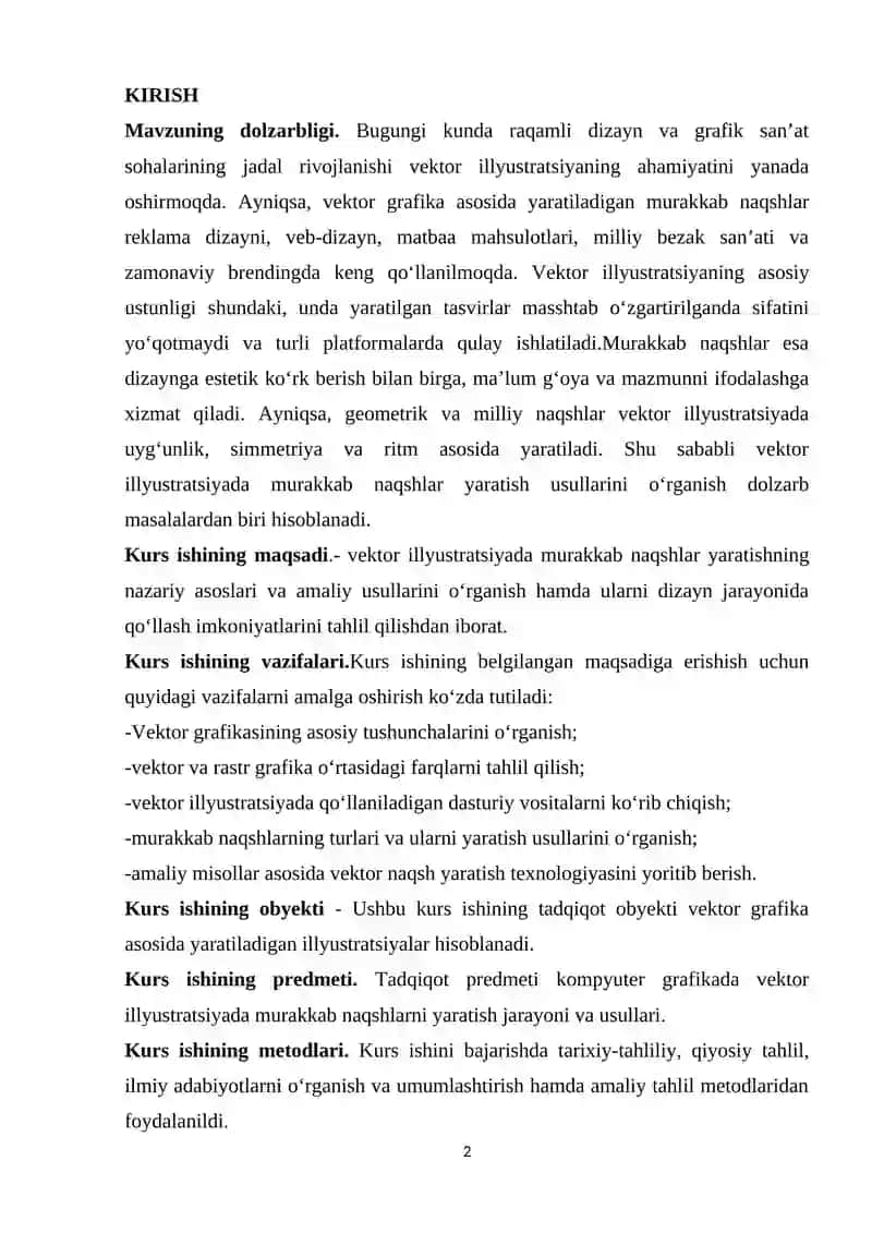 VEKTOR ILLYUSTRATSIYADA MURAKKAB NAQSH YARATISH AMALIYOTI 2
