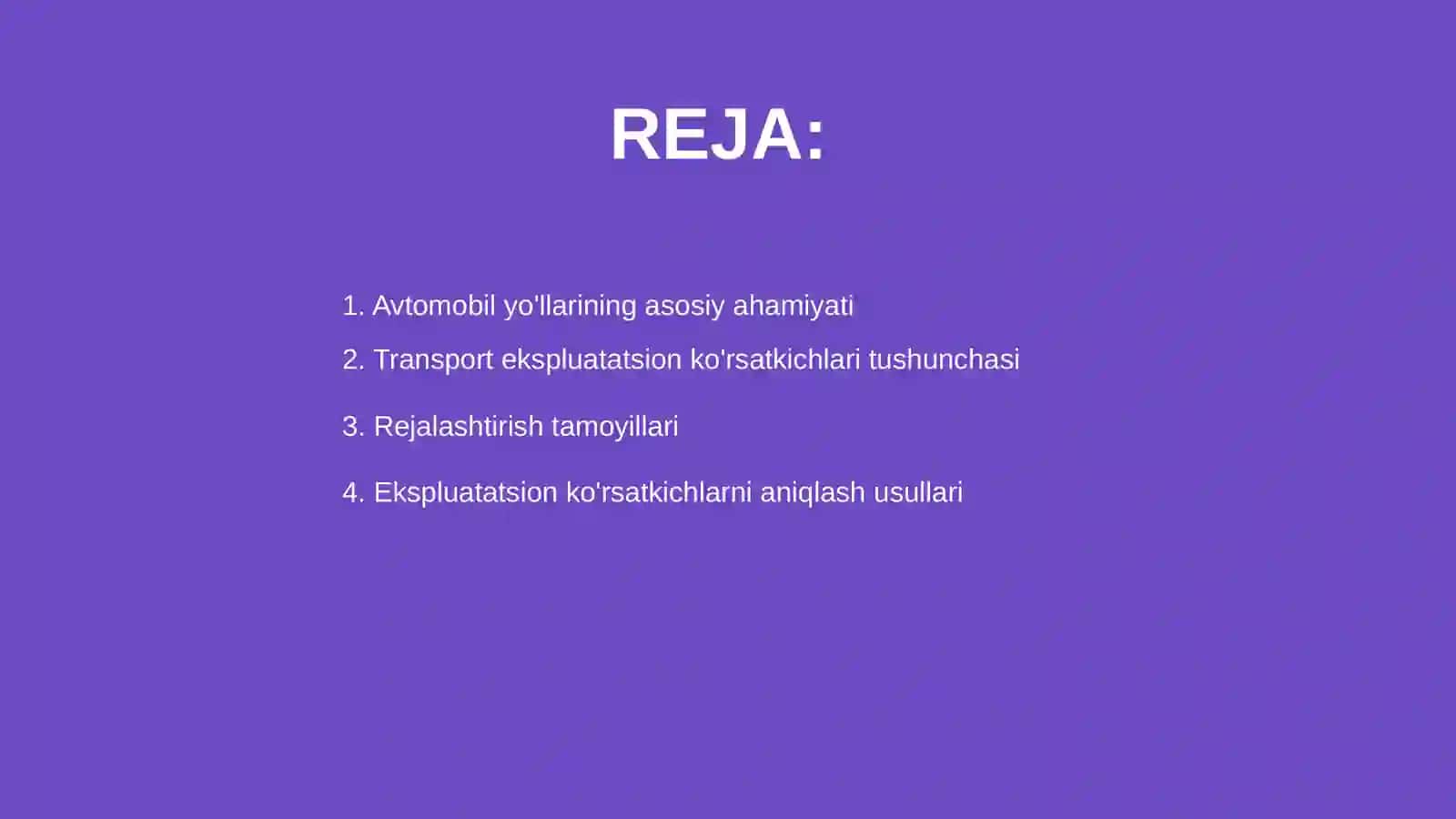 Avtomobil yo'llarining transport ekspluatatsion ko'rsatkichlarini rejalashtirish va baholash 2