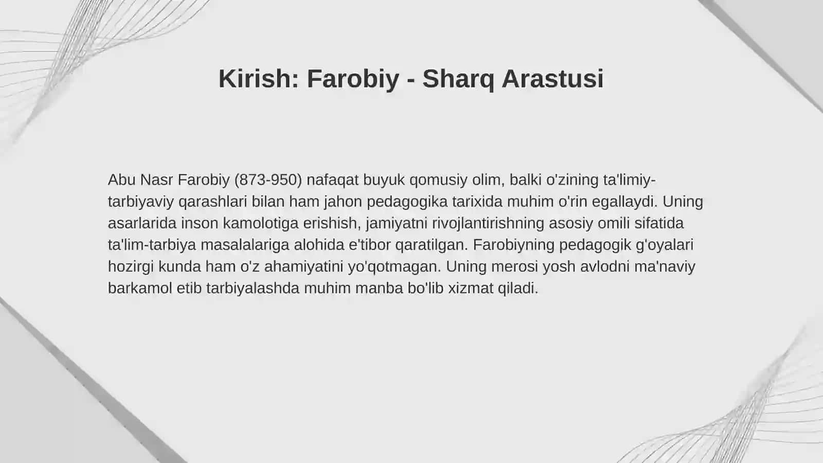 Abu Nasr Farobiyning ta’limiy-tarbiyaviy qarashlari,barkamol avi lodnishakllantirish falsafasi 2