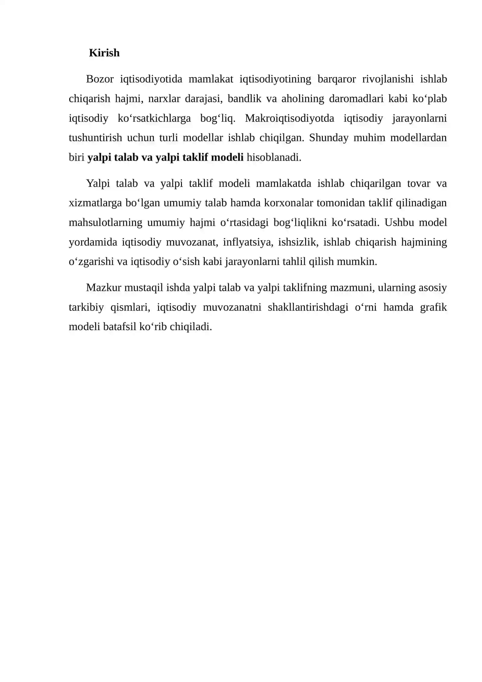 Yalpi talab va yalpi taklif modeli orqali iqtisodiy muvozanatni tushuntirish 2