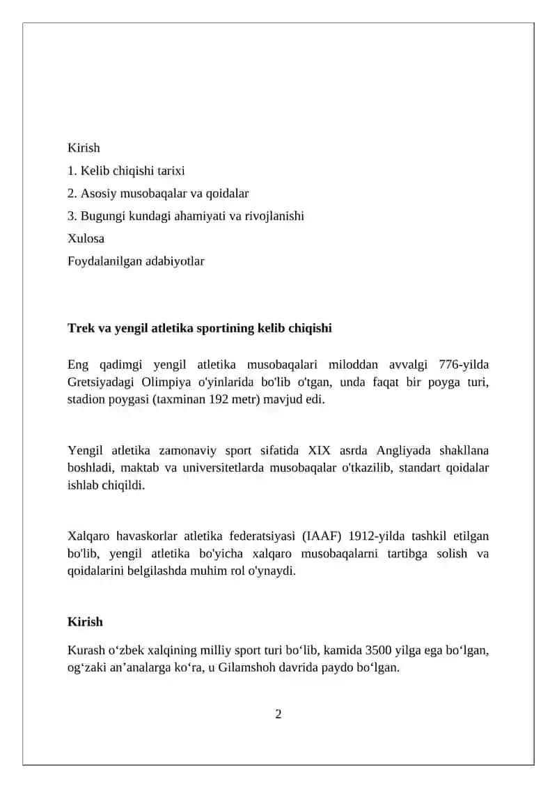 Yengil atletika sport turining kelib chiqishi 2