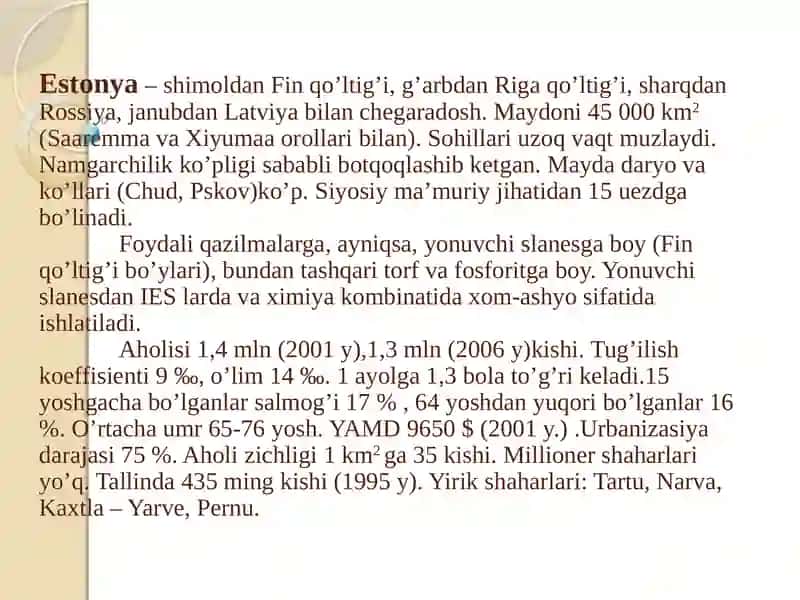 Estonya iqtisodiy geografiyasi 2