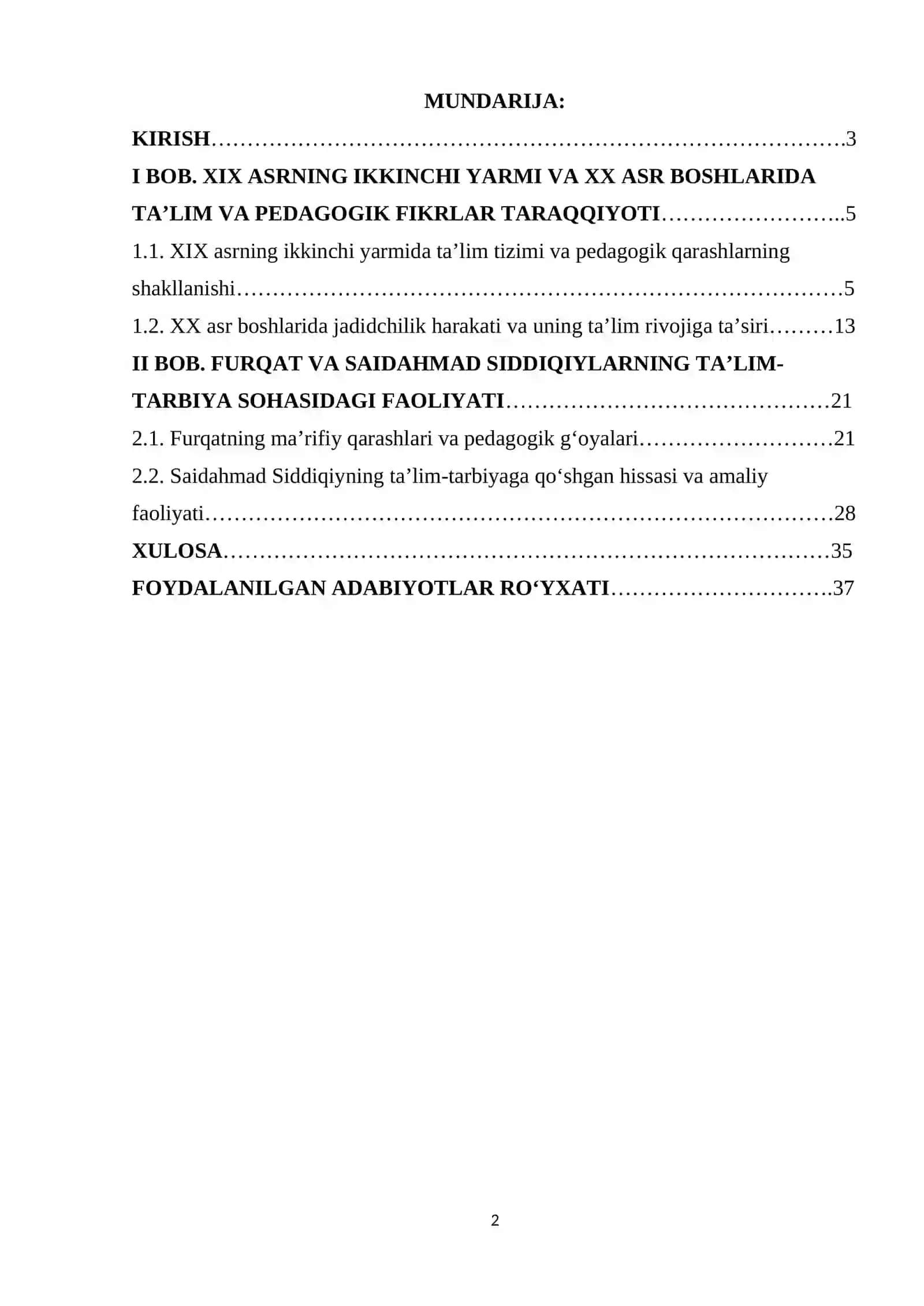 XIX asrning ikkinchi yarmi va XX asr boshlarida ta’lim va pedagogik fikrlar. Furqat va Saidahmad Siddiqiylarning ta’lim-tarbiya taraqqiyotidagi o‘rni 2