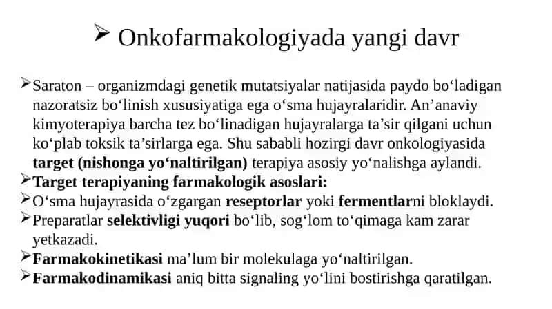 Xavfli o'smalarni davolashda ishlatiladigan zamonaviy target preparatlar 2