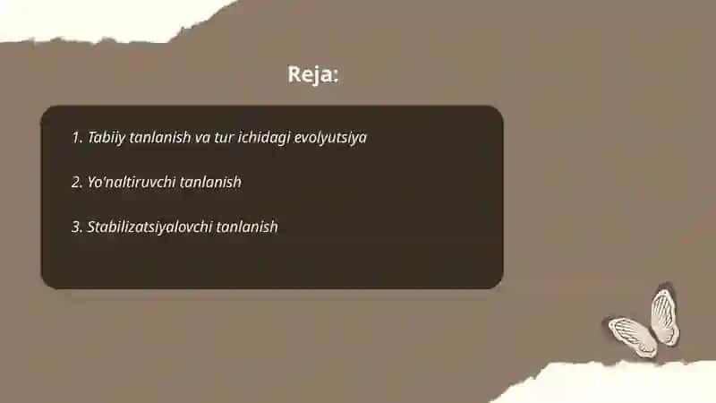 Tabiiy tanlanish va tur ichidagi evolyutsiya 2