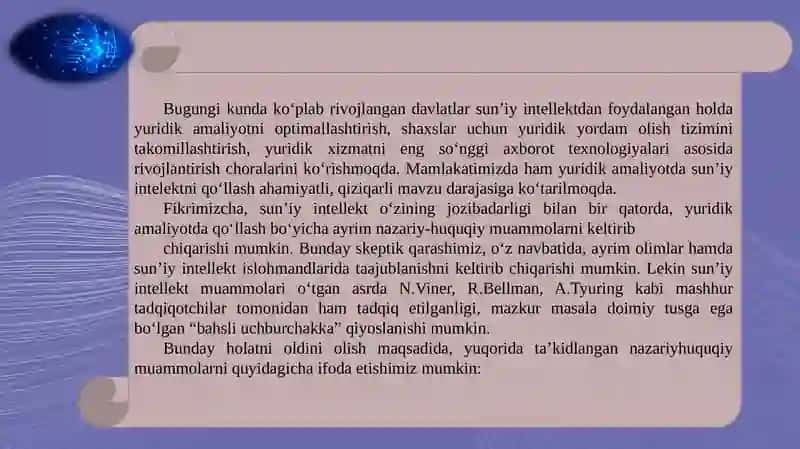 HUQUQIY CHATBOTLAR VA SUN'IY INTELEKTDAN FOYDALANGAN HOLDA YURIDIK MASLAXAT TIZIMLARI 2