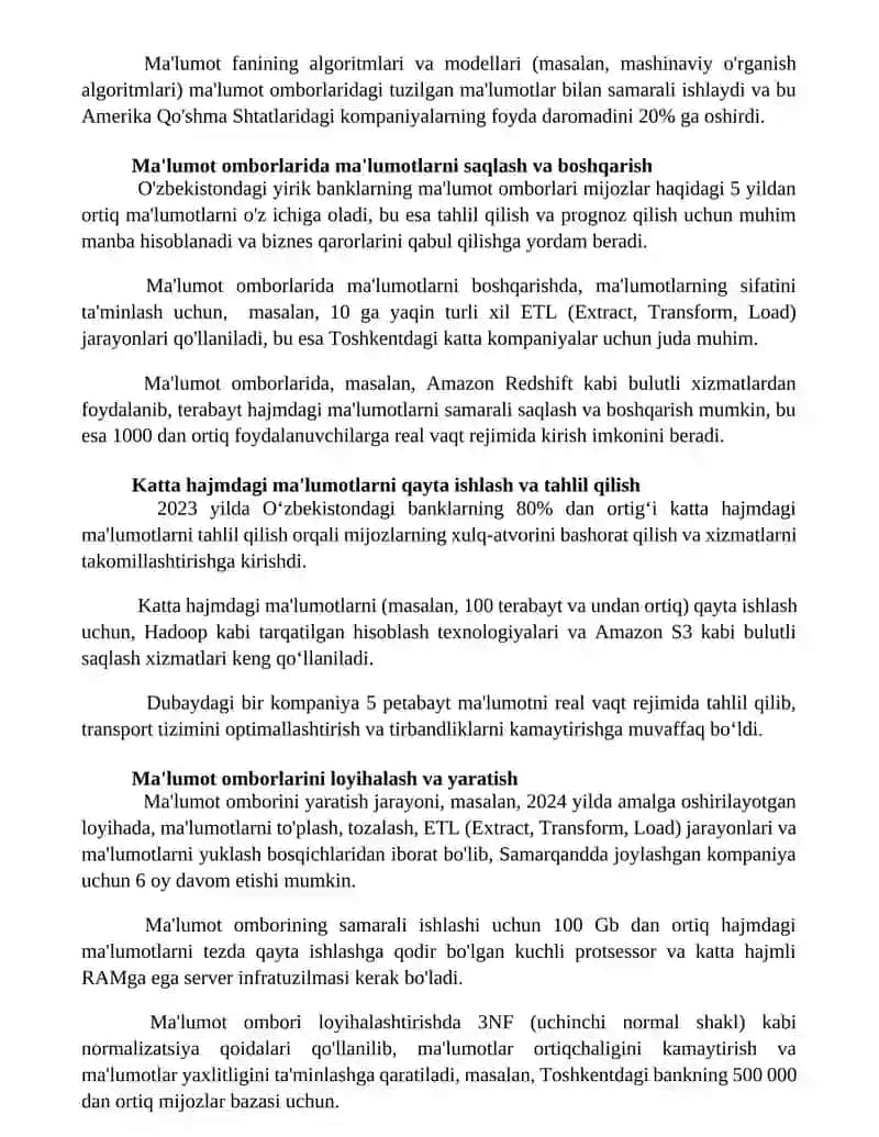Ma'lumotlar omborlari va Data Scines tushunchasi 2
