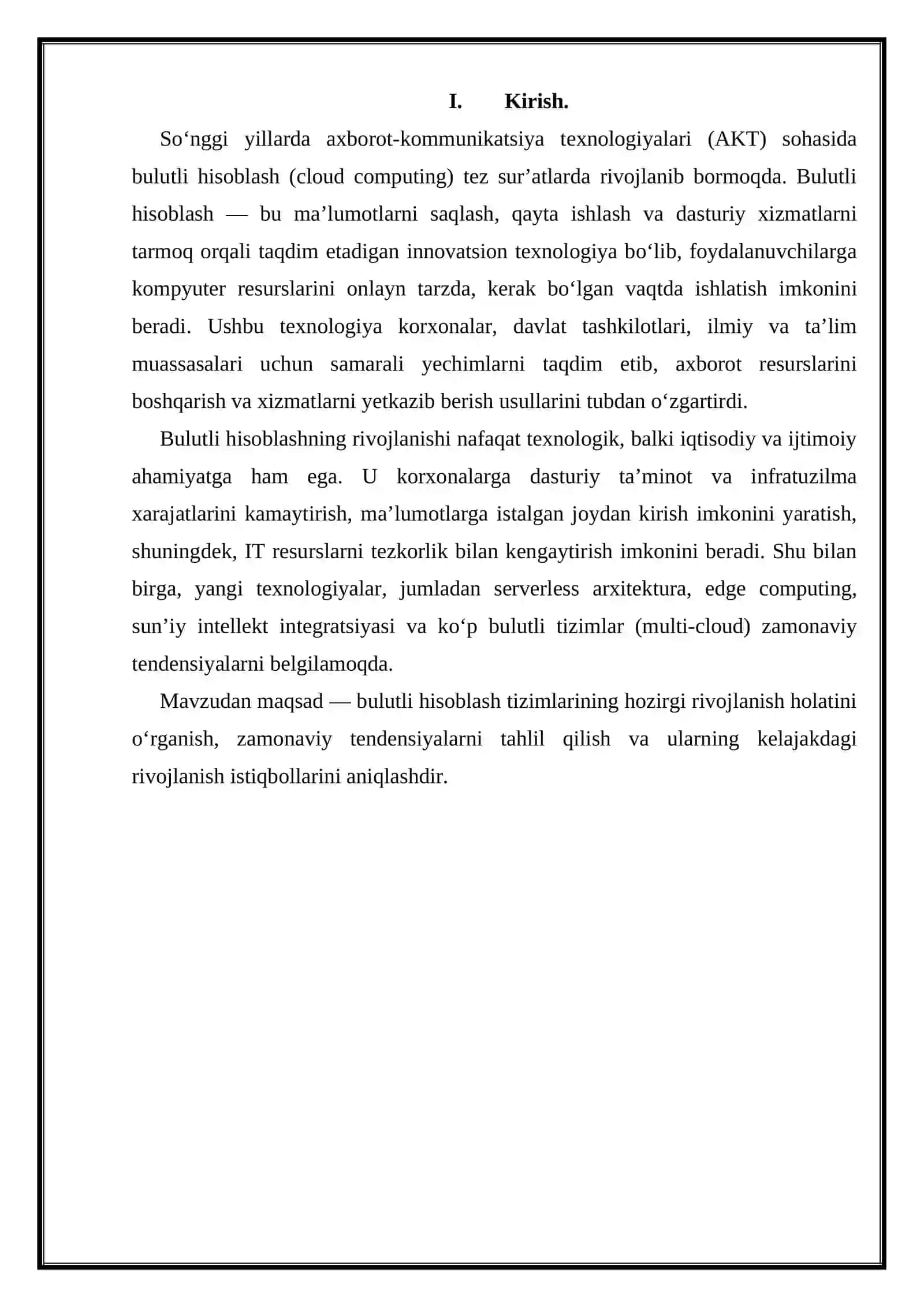 Bulutli hisoblash tizimlarining hozirgi rivojlanish holati va tendensiyalari 2