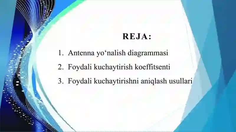 Antenna yo'nalish diagrammasi va foydali kuchaytirish koeffitsenti 2