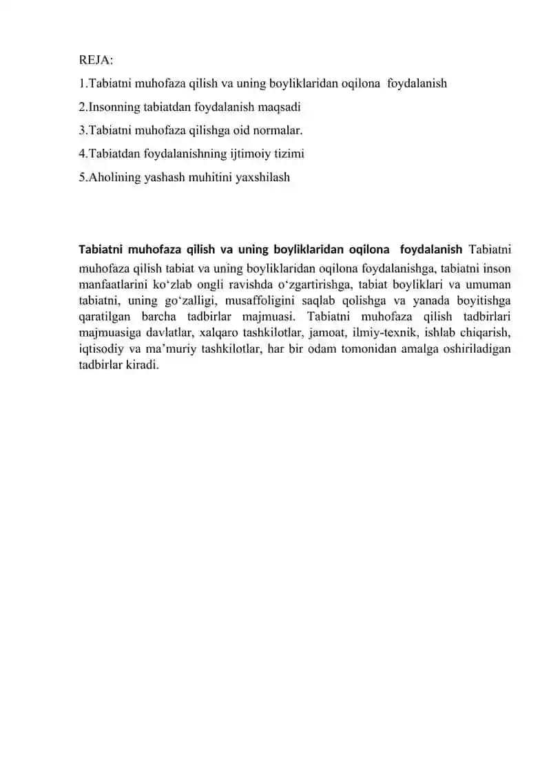 Tabiatni muhofaza qilish va uning boyliklaridan oqilona foydalanish 2