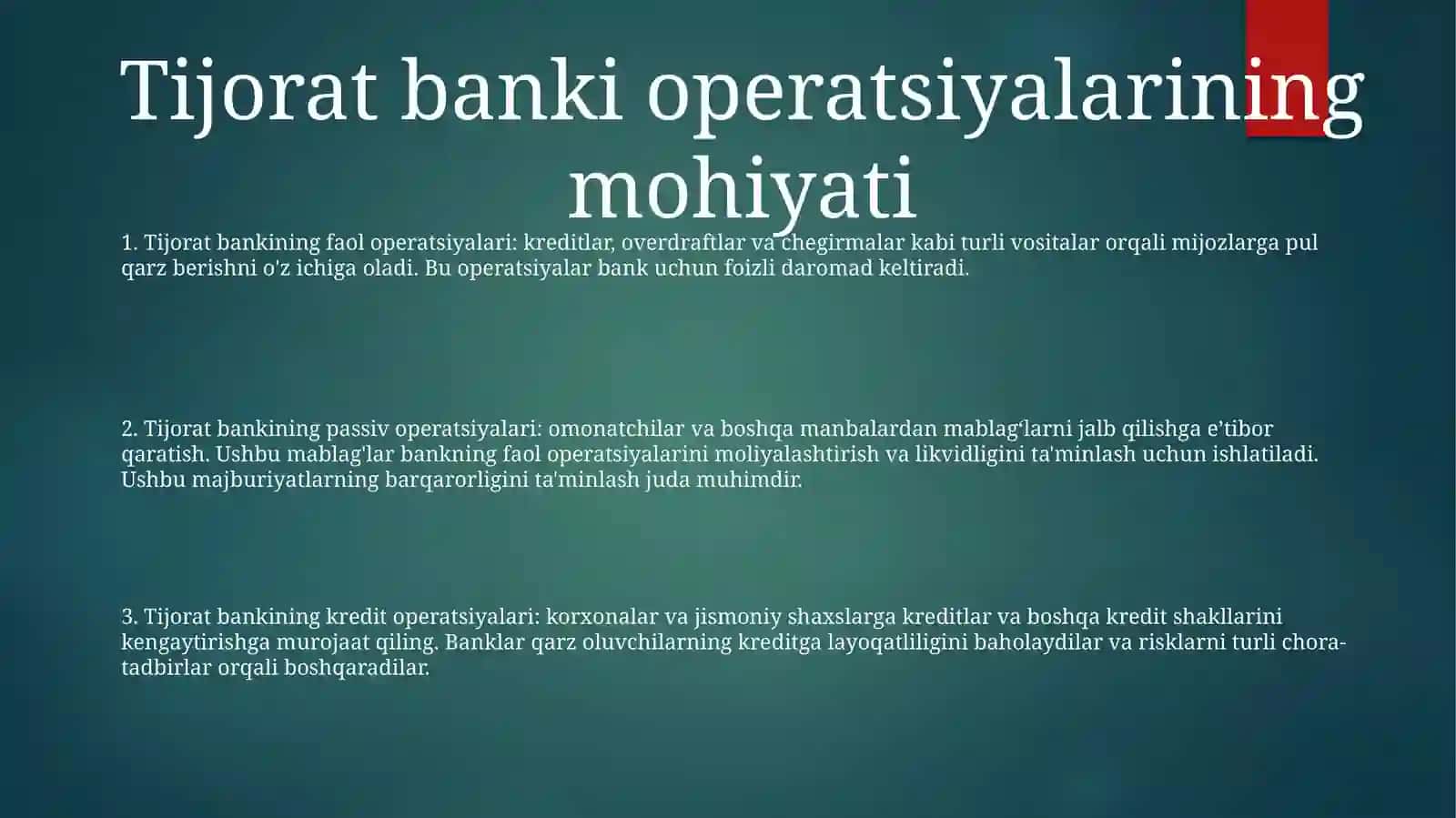 Tijorat Banklarining Operatsiyalari 2