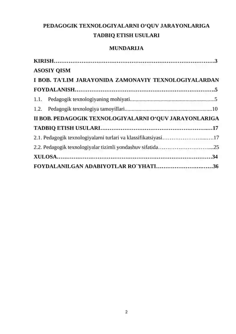 PEDAGOGIK TEXNOLOGIYALARNI OʻQUV JARAYONLARIGA TADBIQ ETISH USULARI 2